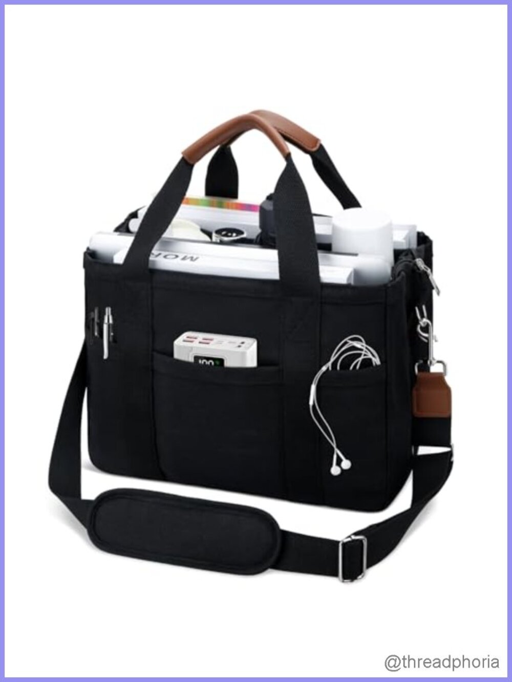 Canvas Tote Bag with Zipper Crossbody Large Messenger Purse